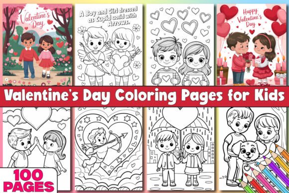 100 Valentine’s Day Coloring Pages KDP for Creative Kids and Creators