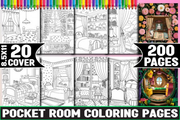 200 Pocket Room Coloring Pages for KDP