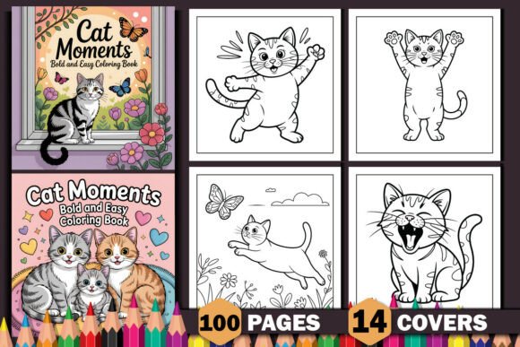 Cat Moments Bold and Easy Coloring Pages