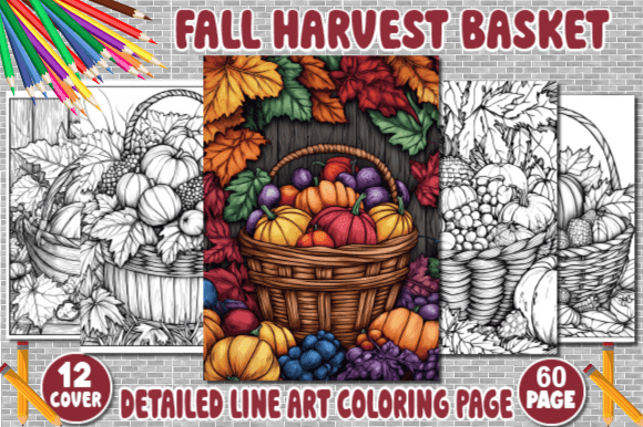 Fall Harvest Basket Line Art for Creative Projects