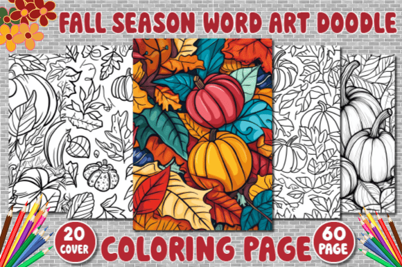 Fall Season Word Art Doodle Coloring Page