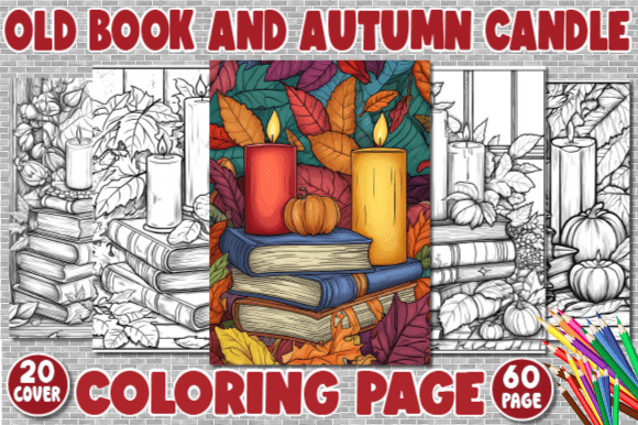 Old Book and Autumn Candle Coloring Page