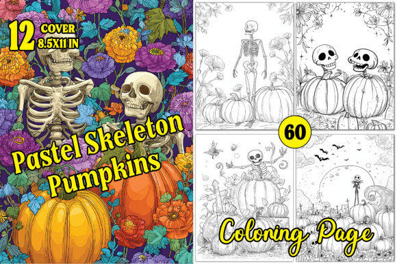 Pastel Pumpkins Skeleton Coloring Page