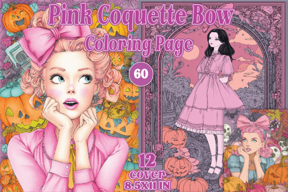 Pink Coquette Bow Halloween Coloring Page – A Creative Escape for Adults